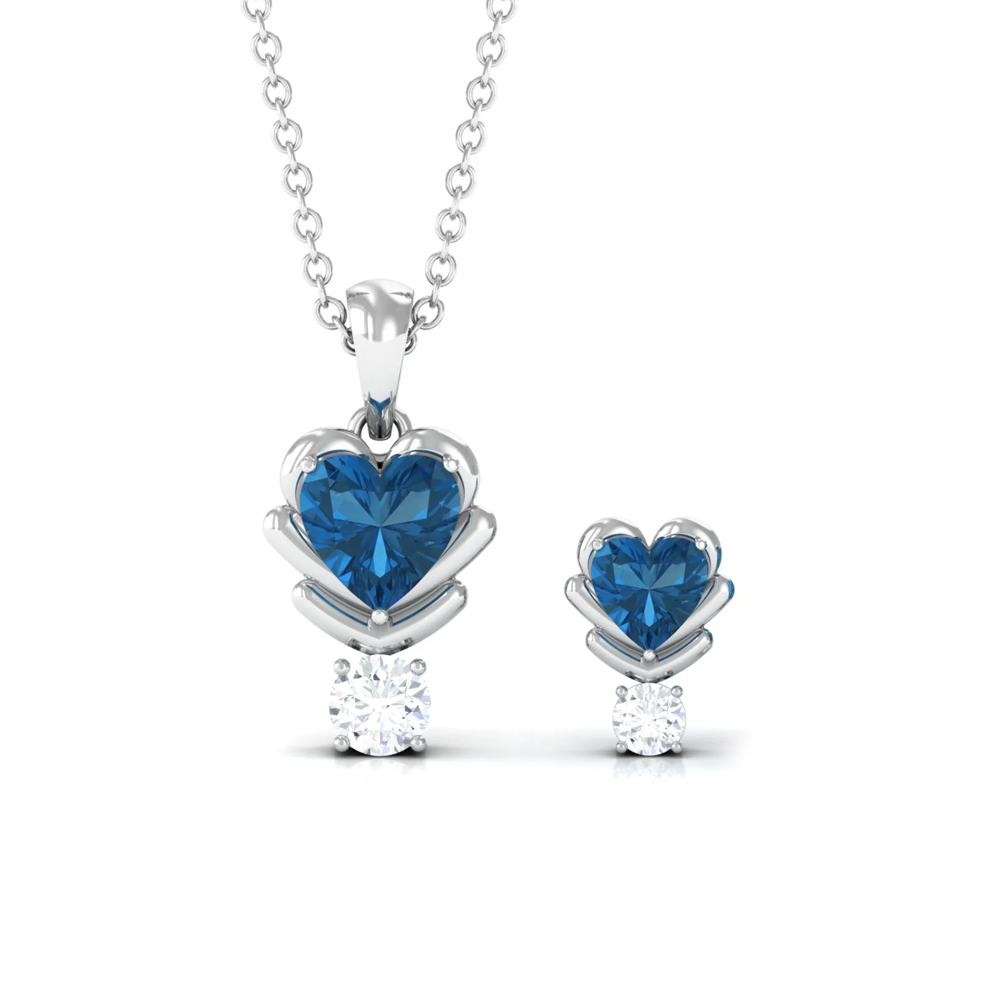 London Blue Topaz and Moissanite Minimal Heart Jewelry Set