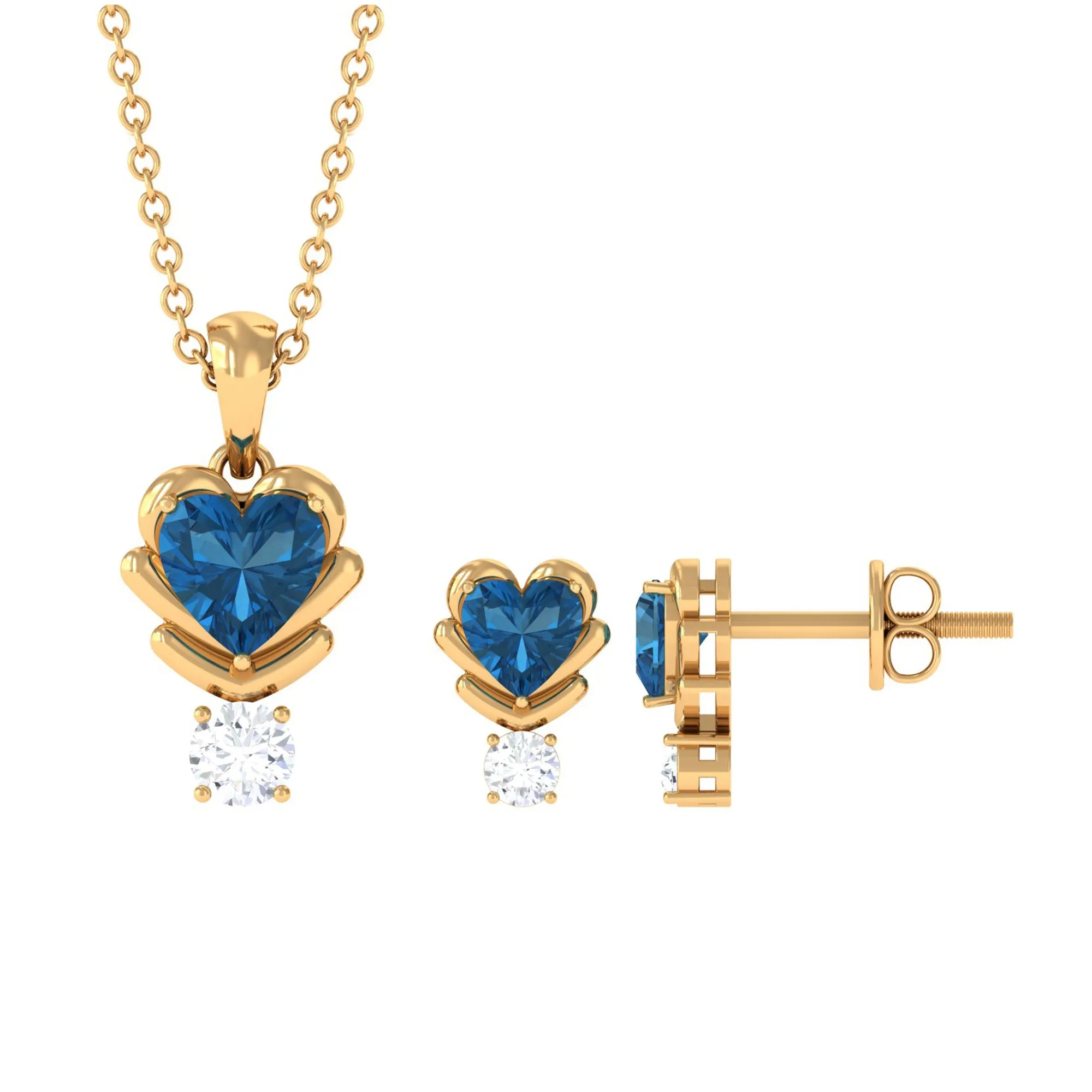 London Blue Topaz and Moissanite Minimal Heart Jewelry Set