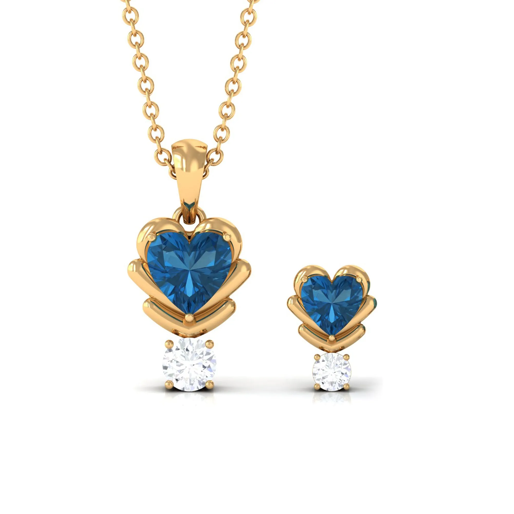 London Blue Topaz and Moissanite Minimal Heart Jewelry Set