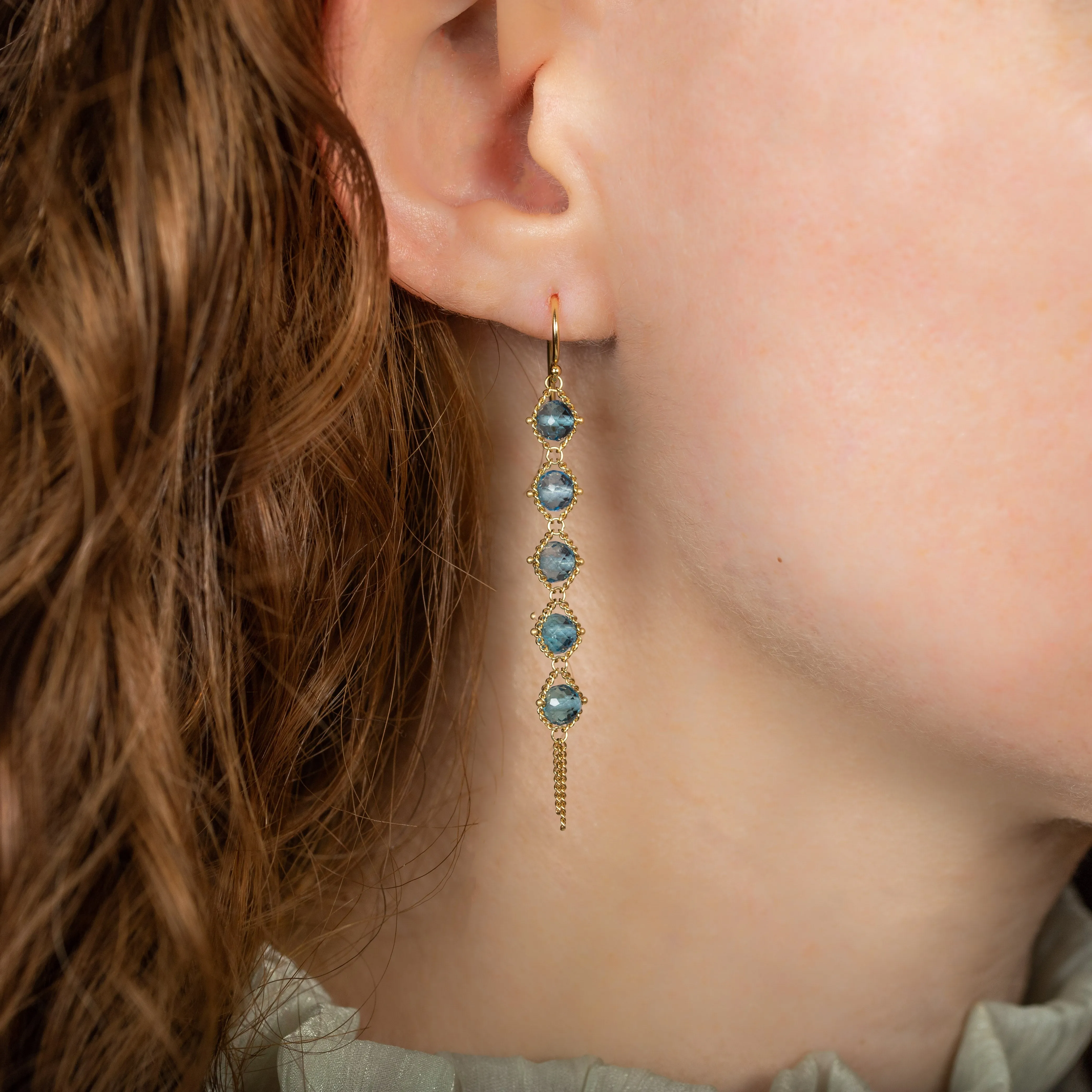 Long Textile Earrings in London Blue Topaz