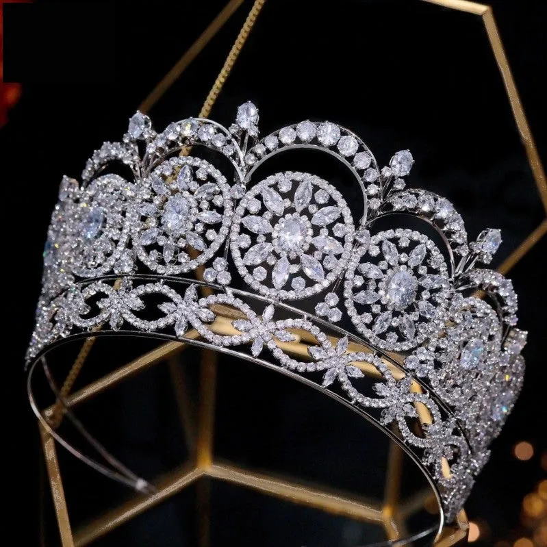 Luxury Cubic Zirconia Big Crown Handmade Princess Bride Wedding Tiara