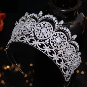 Luxury Cubic Zirconia Big Crown Handmade Princess Bride Wedding Tiara