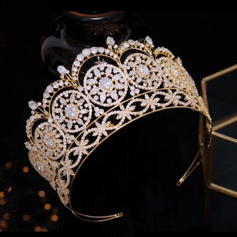 Luxury Cubic Zirconia Big Crown Handmade Princess Bride Wedding Tiara