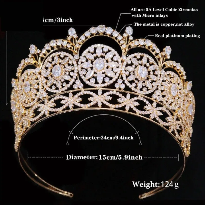 Luxury Cubic Zirconia Big Crown Handmade Princess Bride Wedding Tiara