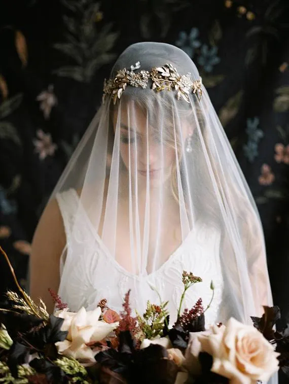 MARGEAUX Silvered Leaves Bridal Halo Headpiece