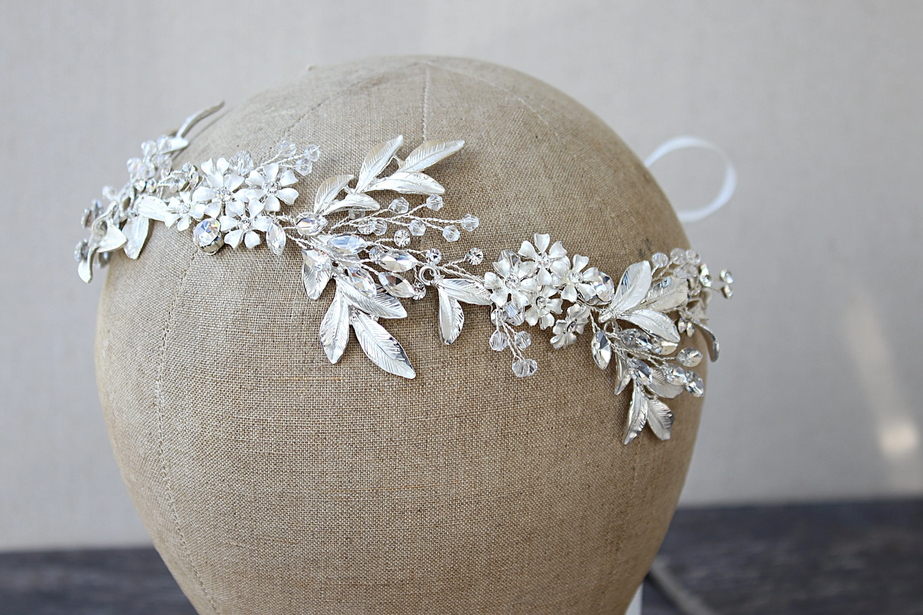 MARGEAUX Silvered Leaves Bridal Halo Headpiece