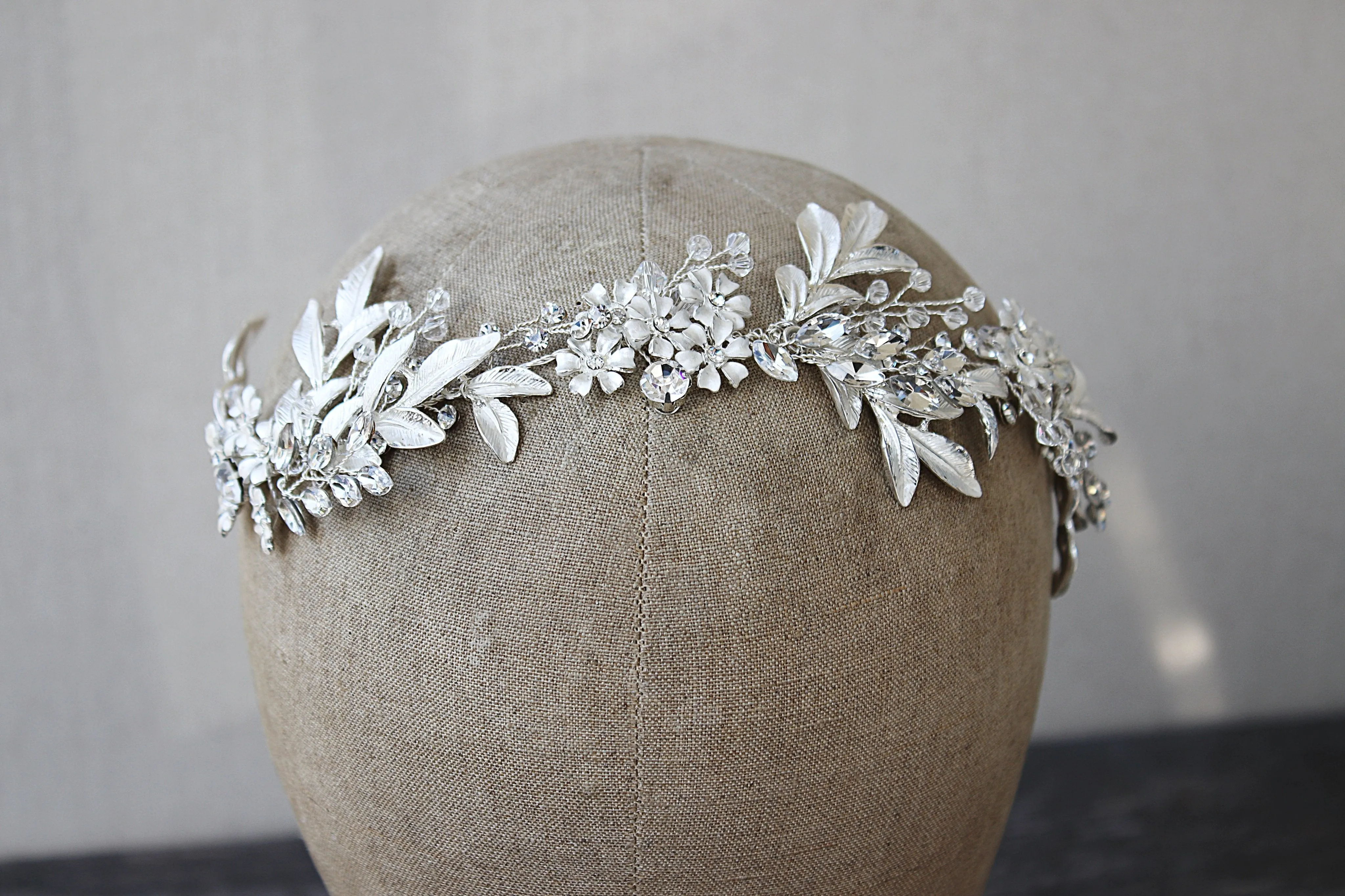 MARGEAUX Silvered Leaves Bridal Halo Headpiece