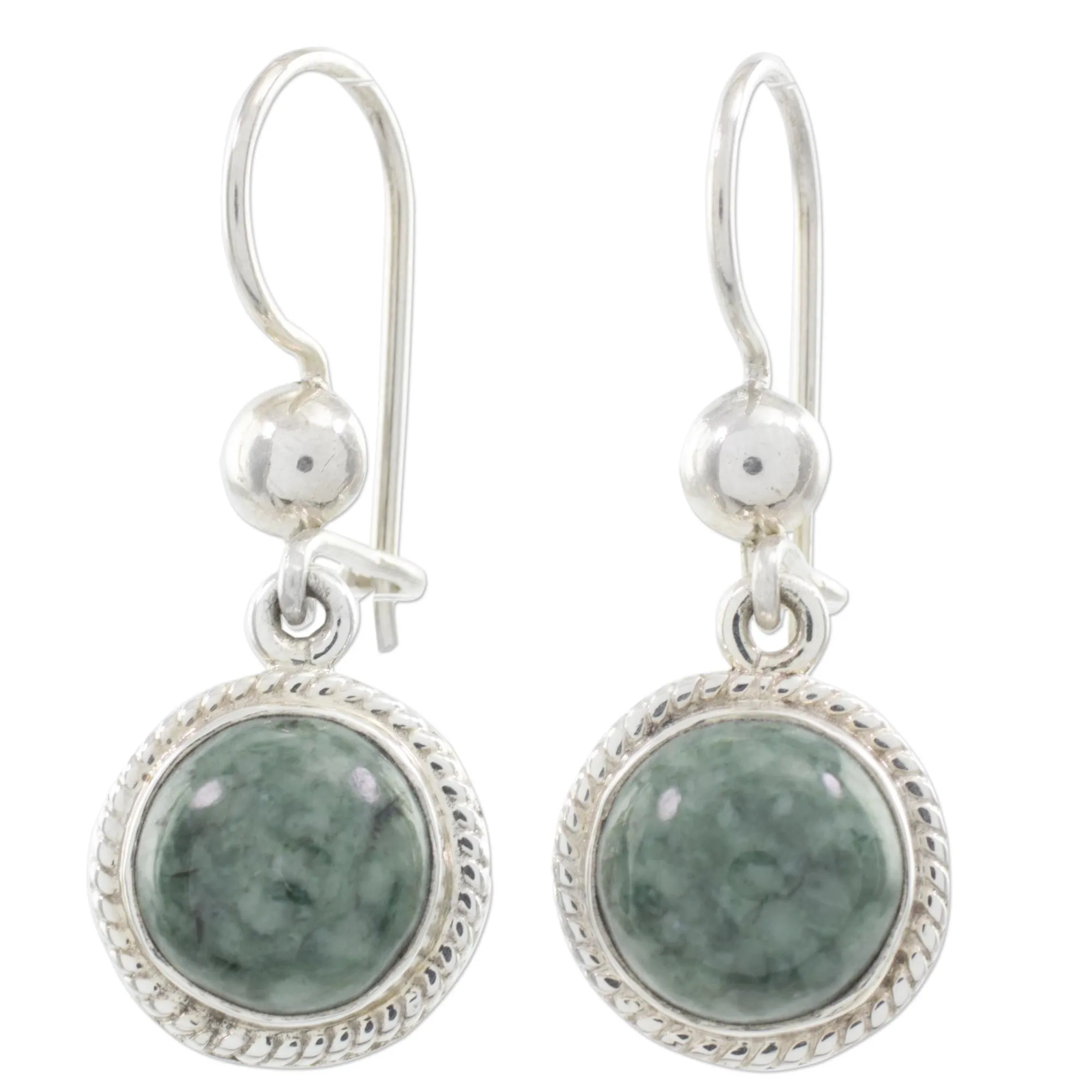 Medium Green Guatemalan Jade Sterling Silver Dangle Earrings - Green Apple | NOVICA