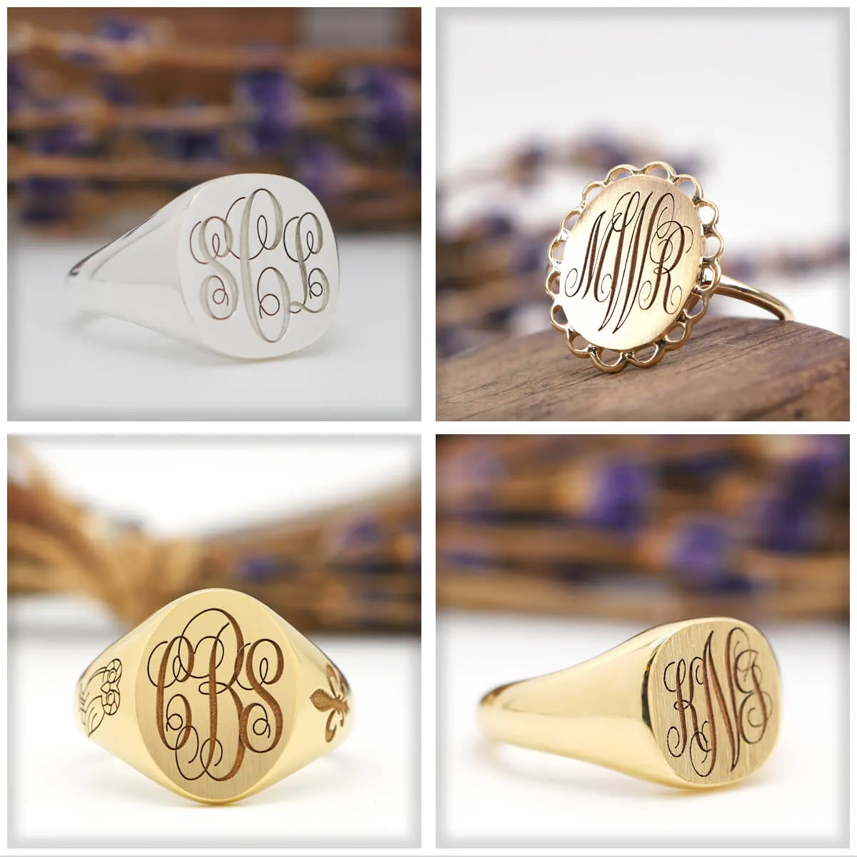 Men's Round Signet Ring - Extra Large - Laser Engraved Script Monogram