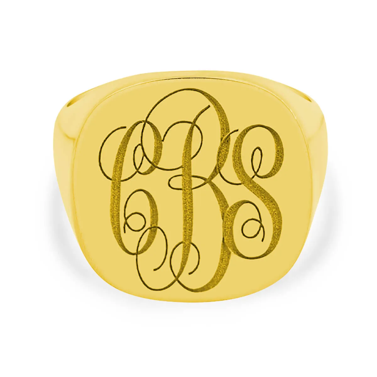 Men's Square Signet Ring - Extra Large - Laser Engraved Script Monogram