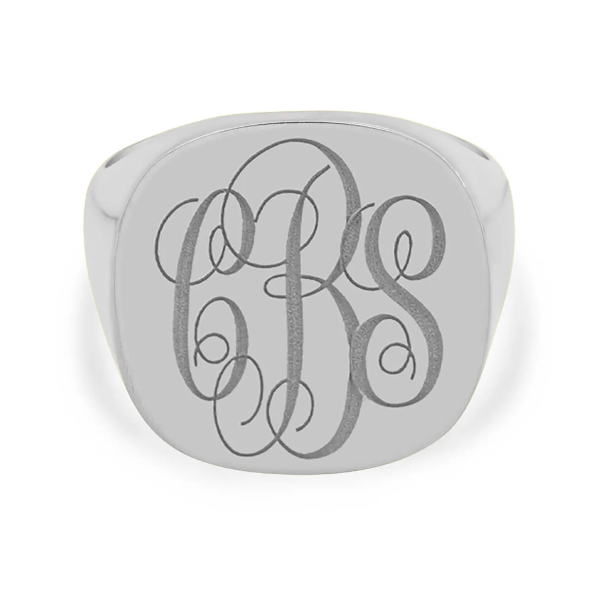 Men's Square Signet Ring - Extra Large - Laser Engraved Script Monogram