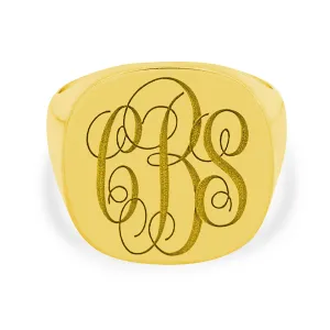 Men's Square Signet Ring - Extra Large - Laser Engraved Script Monogram