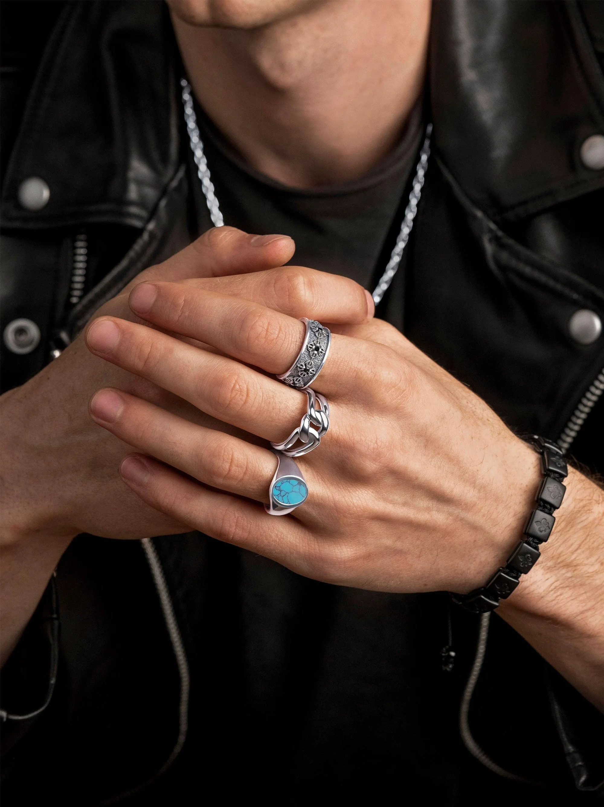 Men's Sterling Silver Oval Signet Ring with Turquoise