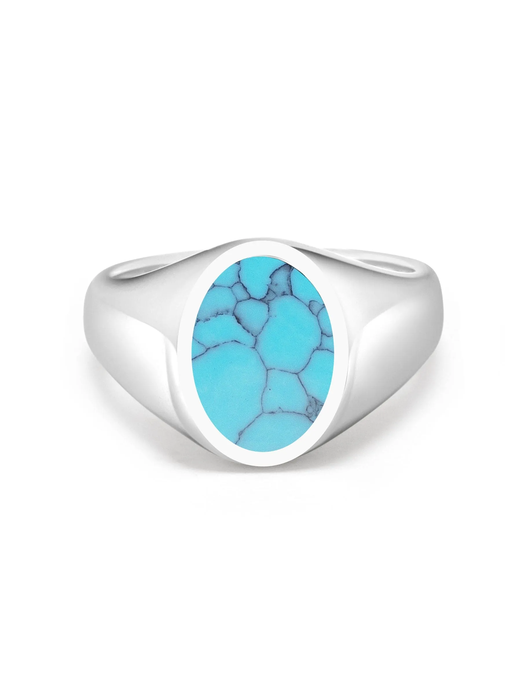 Men's Sterling Silver Oval Signet Ring with Turquoise