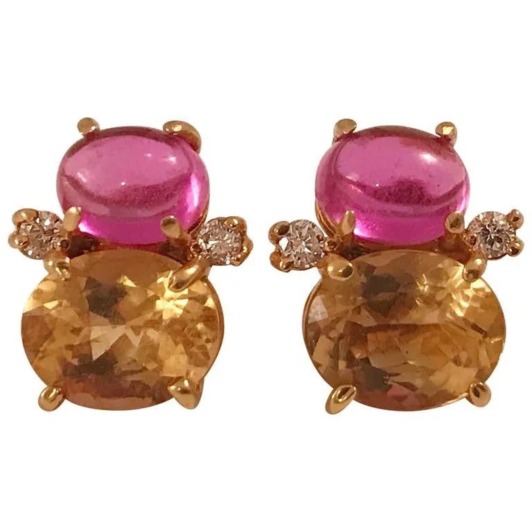 Mini GUM DROP™ Earrings Cabochon Pink Topaz and Faceted Citrine Diamond