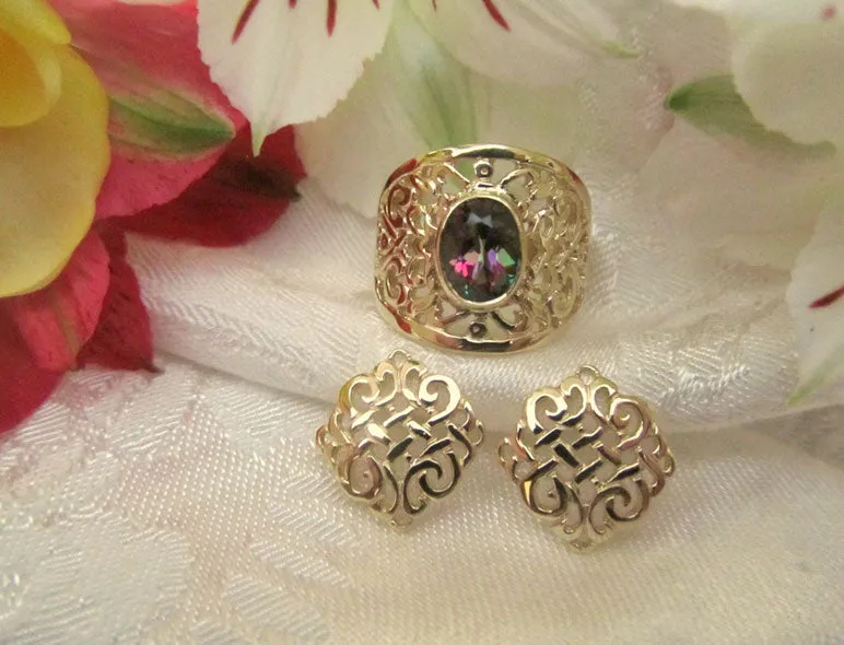 Mystic Gold Topaz Ring and Celtic Earrings