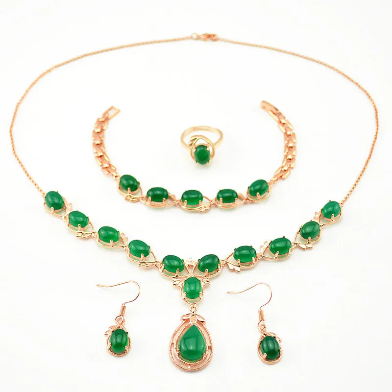 Natural Chalcedony jewelry set necklace and earrings