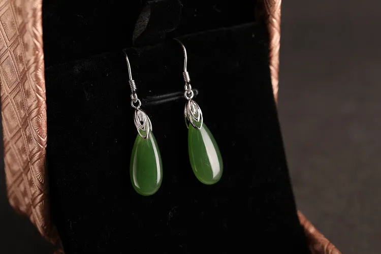 Natural Jade Earrings Nephrite Silver Earrings ZEG509