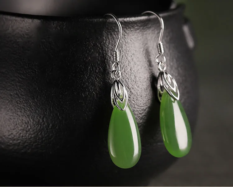 Natural Jade Earrings Nephrite Silver Earrings ZEG509