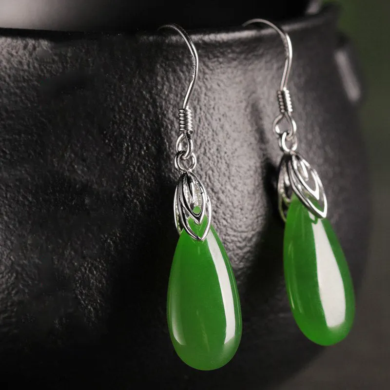 Natural Jade Earrings Nephrite Silver Earrings ZEG509