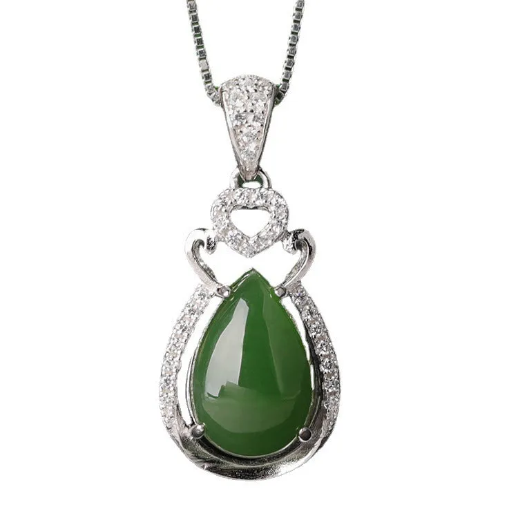 Natural Jade Pendant Nephrite Silver Zircon Pendant ZPT224