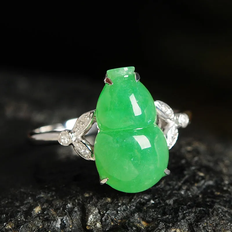 Natural Jade Ring Jadeite Gold Gourd Ring RG61