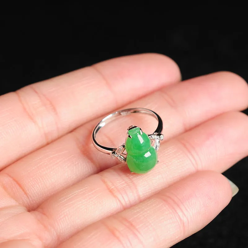 Natural Jade Ring Jadeite Gold Gourd Ring RG61