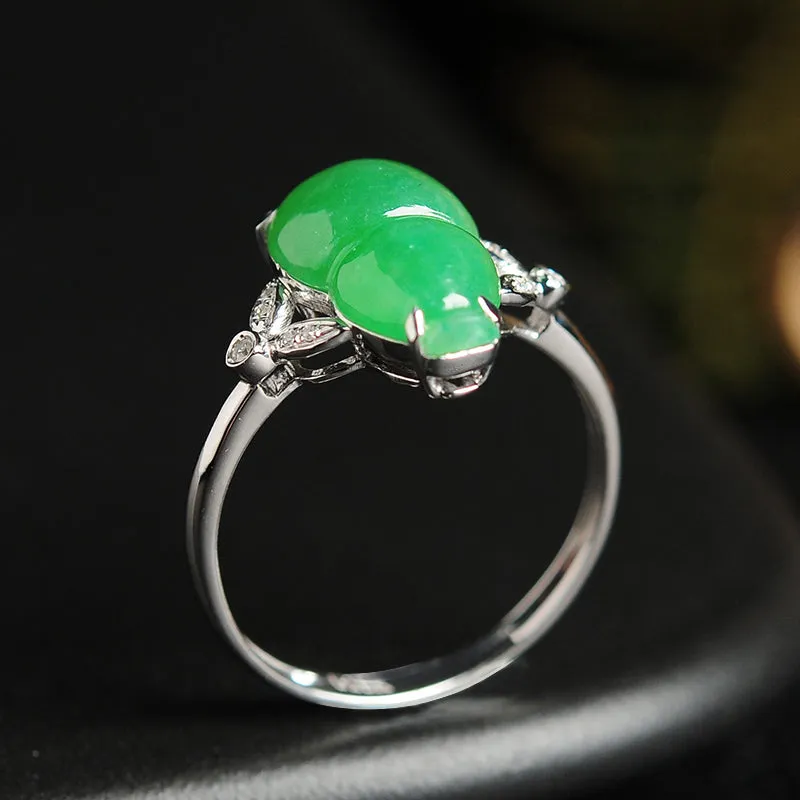 Natural Jade Ring Jadeite Gold Gourd Ring RG61