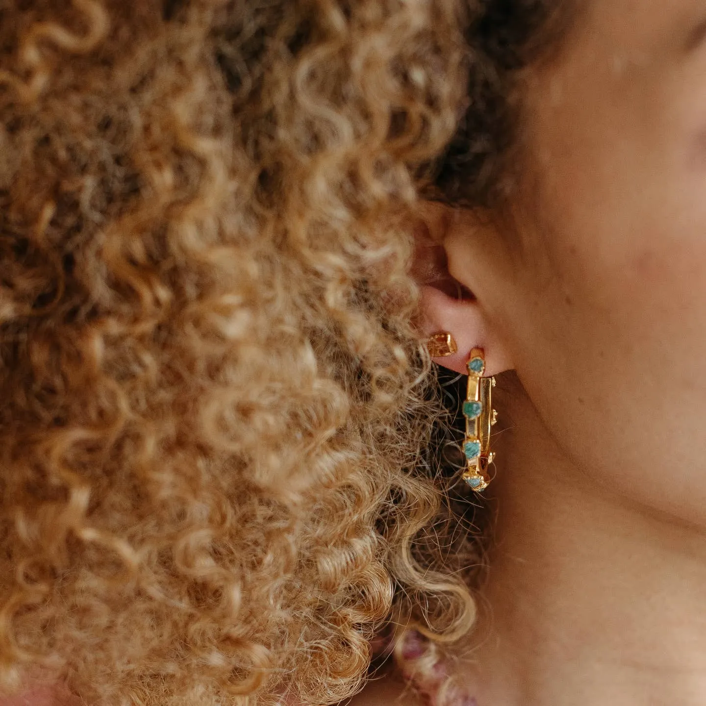 NEW! Emerald 14k Gold Plated Hoops by Dani Barbe