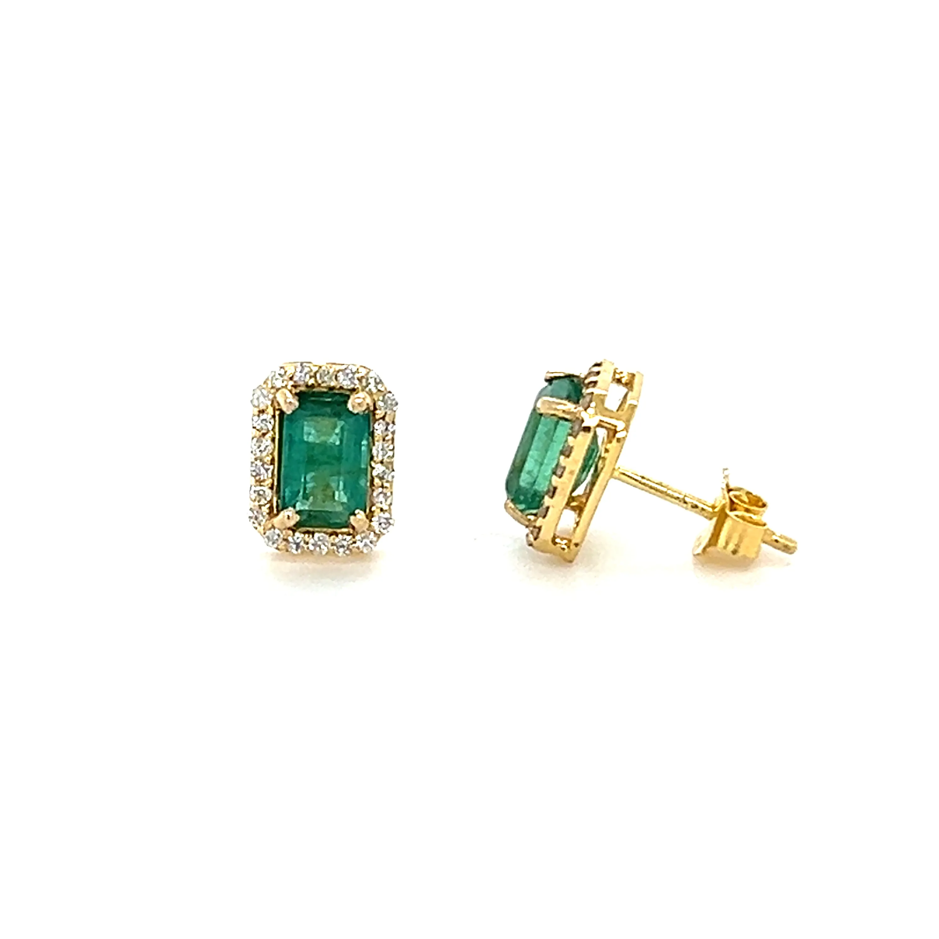 Octagon Emerald With Diamond Halo Studs