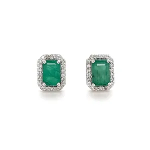 Octagon Emerald With Diamond Halo Studs