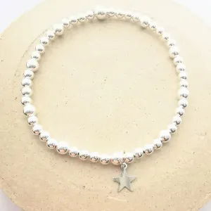 OLIVIA Sterling Silver Bead and Star Stretch Bracelet