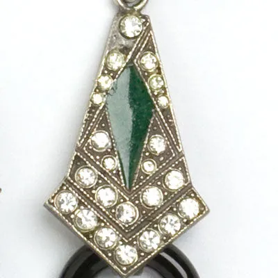 Onyx, Emerald & Diamanté Dangle Earrings