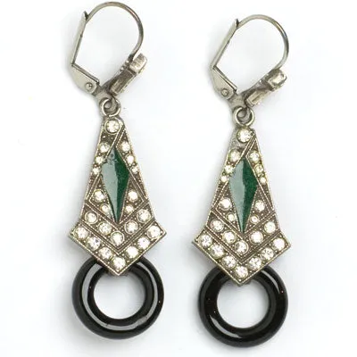 Onyx, Emerald & Diamanté Dangle Earrings