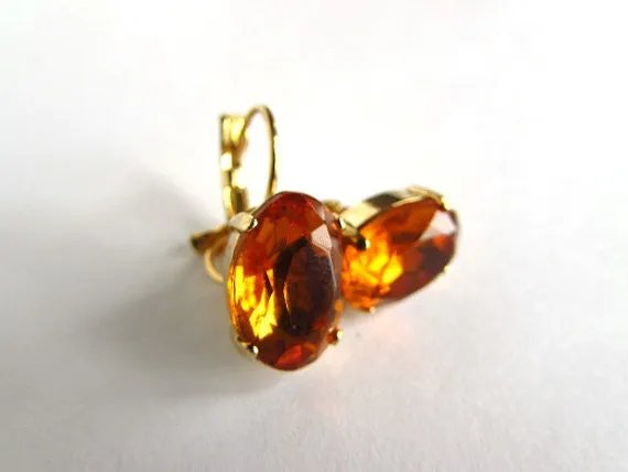 Orange Topaz Crystal Earrings - Medium Oval