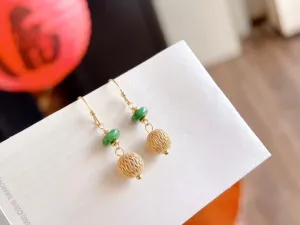 Original Design Chinese Style Handmade Earrings | Natural Yang Green Jade   Brushed Bead Earrings, Durable Color, Stylish and Elegant |