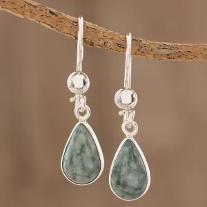 Pale Green Tears Jade & Silver Teardrop Dangle Earrings