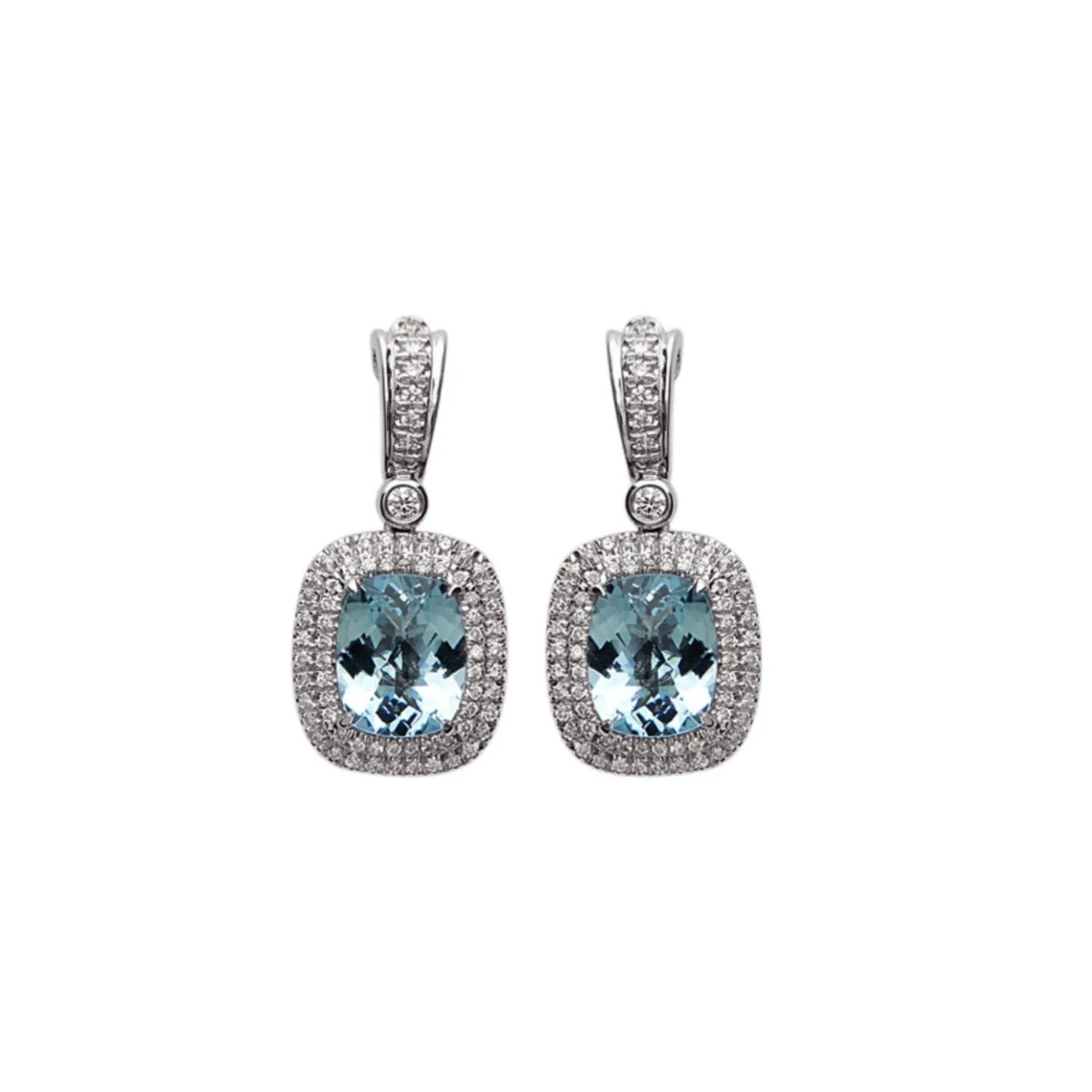 Pastel Diamond Double Halo Cushion Drop Earring