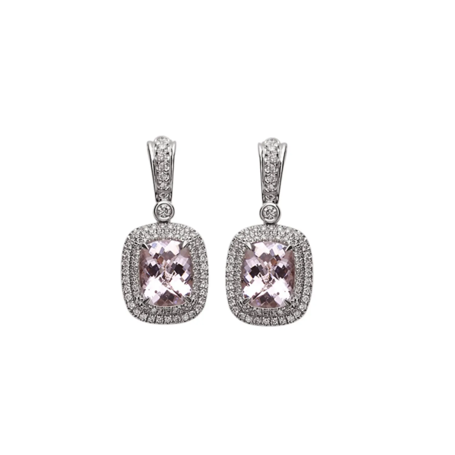 Pastel Diamond Double Halo Cushion Drop Earring