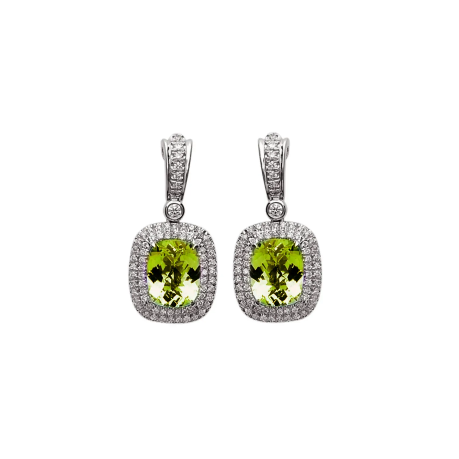 Pastel Diamond Double Halo Cushion Drop Earring