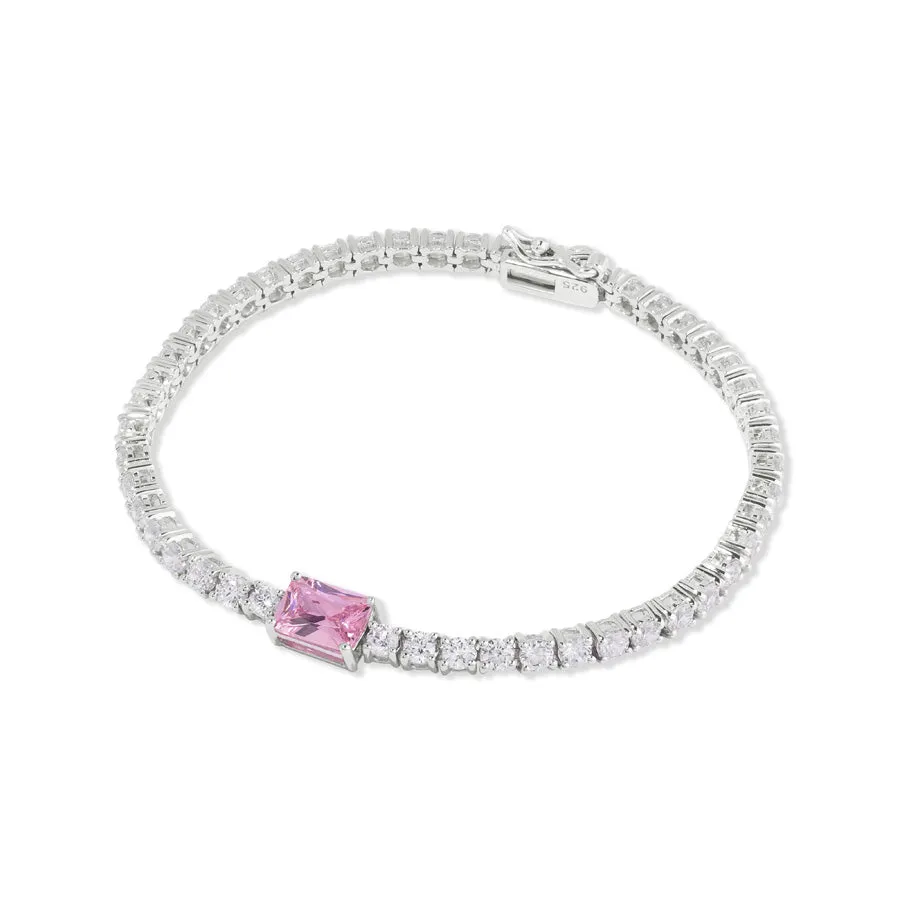 Pave 925 Sterling Silver Baguette Pink Tennis Bracelet