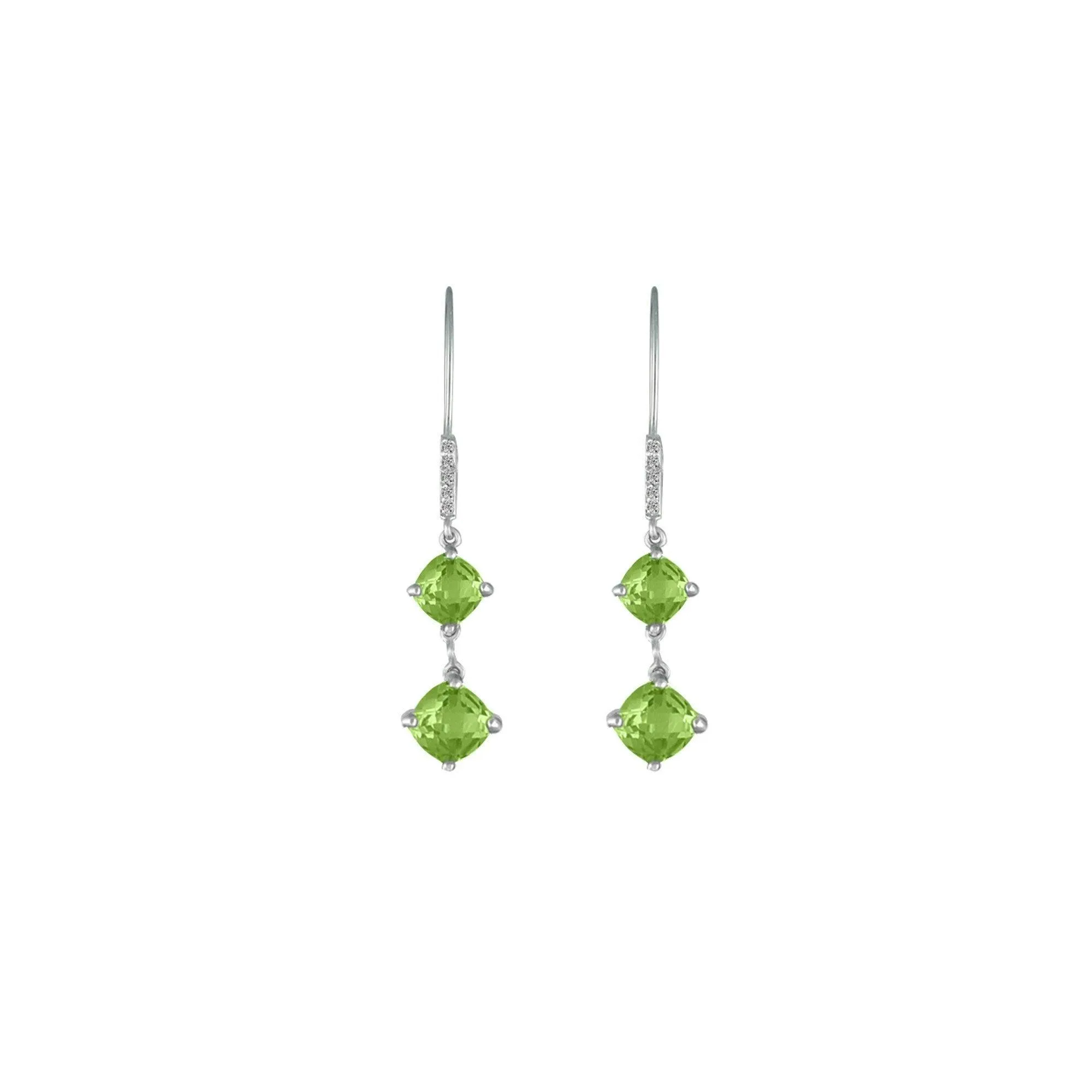 Peridot and Diamond Dangle Silver Earrings