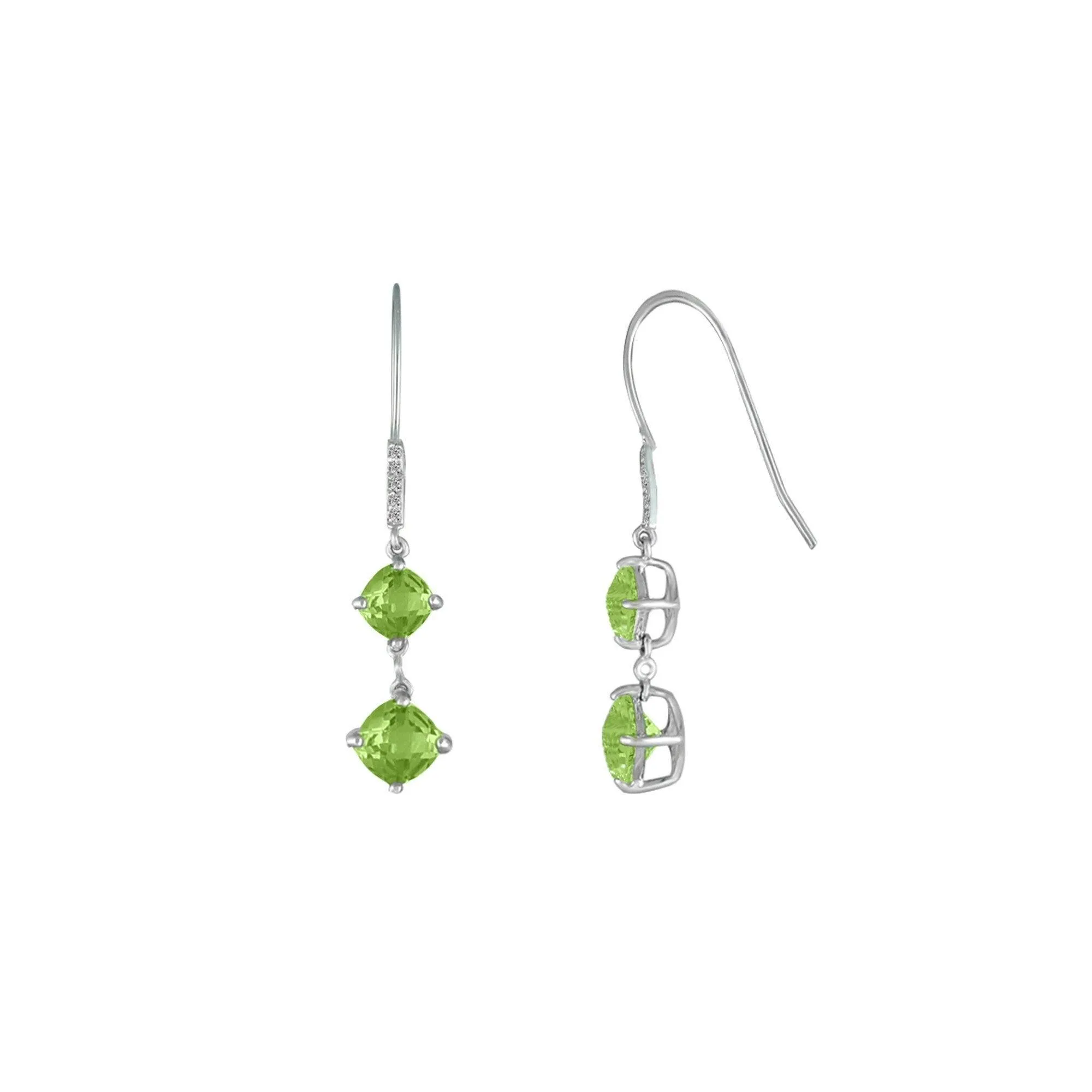 Peridot and Diamond Dangle Silver Earrings