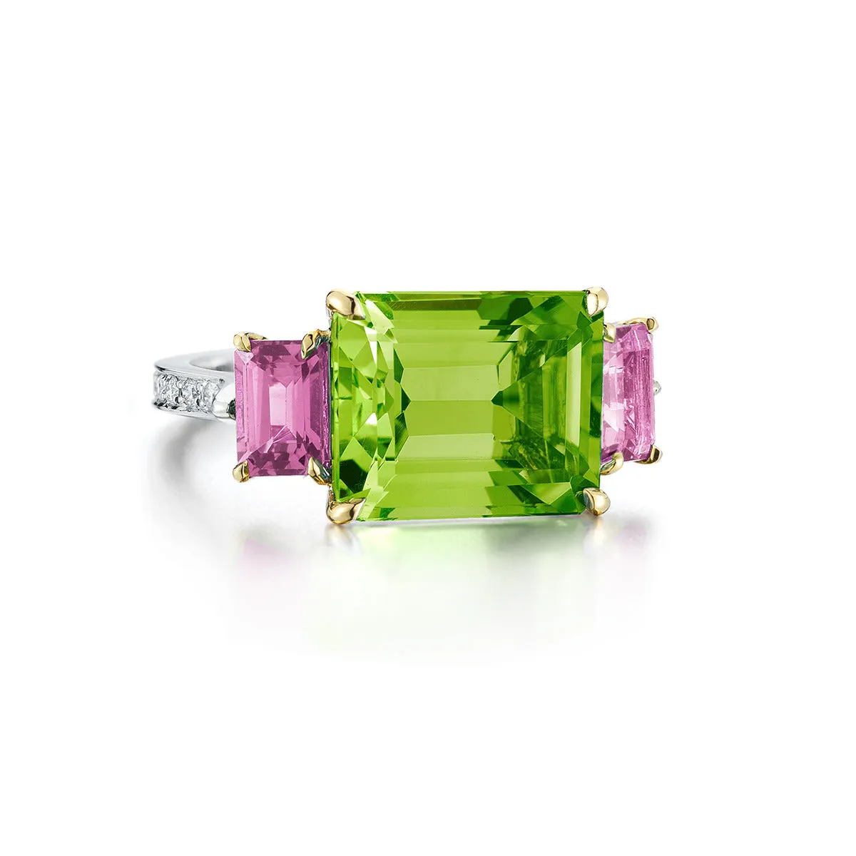 Peridot and Pink Sapphire Florentine Ring