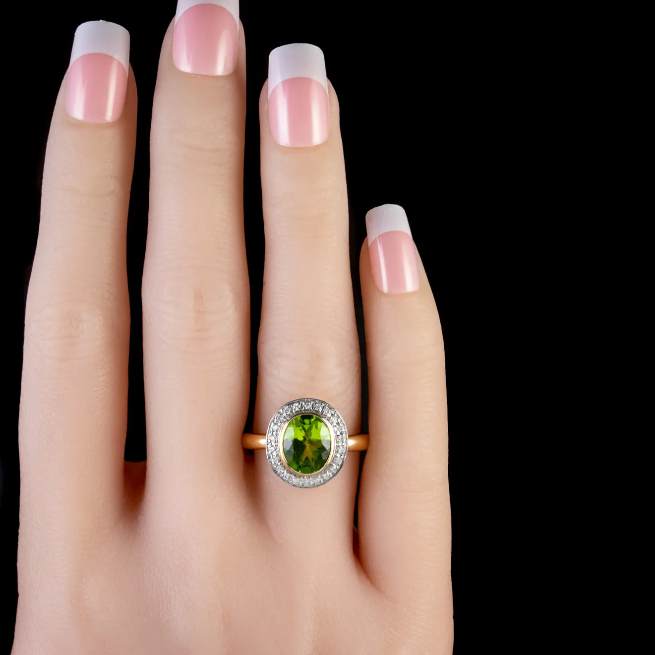 Peridot Diamond Cluster Ring 9Ct Gold 3Ct Peridot