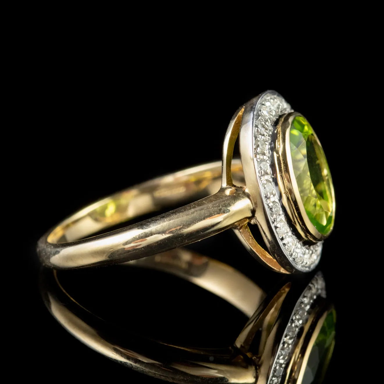 Peridot Diamond Cluster Ring 9Ct Gold 3Ct Peridot