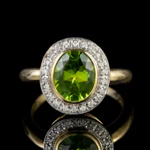 Peridot Diamond Cluster Ring 9Ct Gold 3Ct Peridot