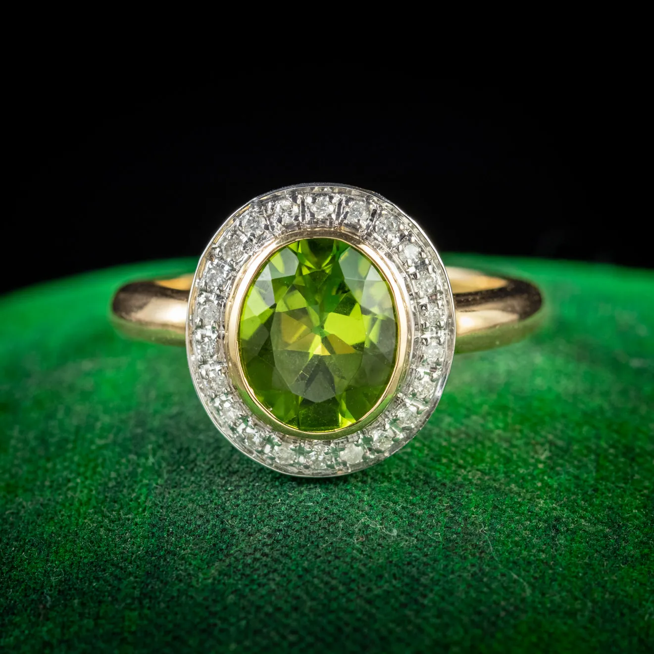 Peridot Diamond Cluster Ring 9Ct Gold 3Ct Peridot