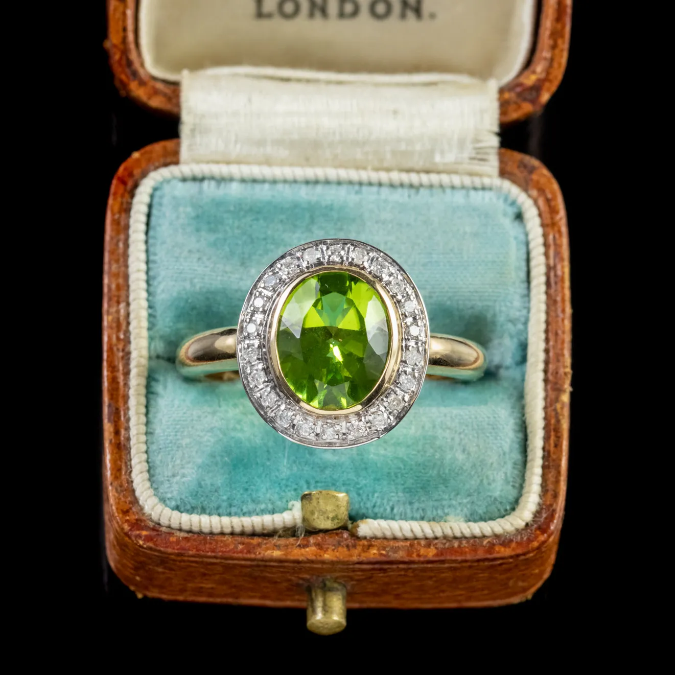 Peridot Diamond Cluster Ring 9Ct Gold 3Ct Peridot