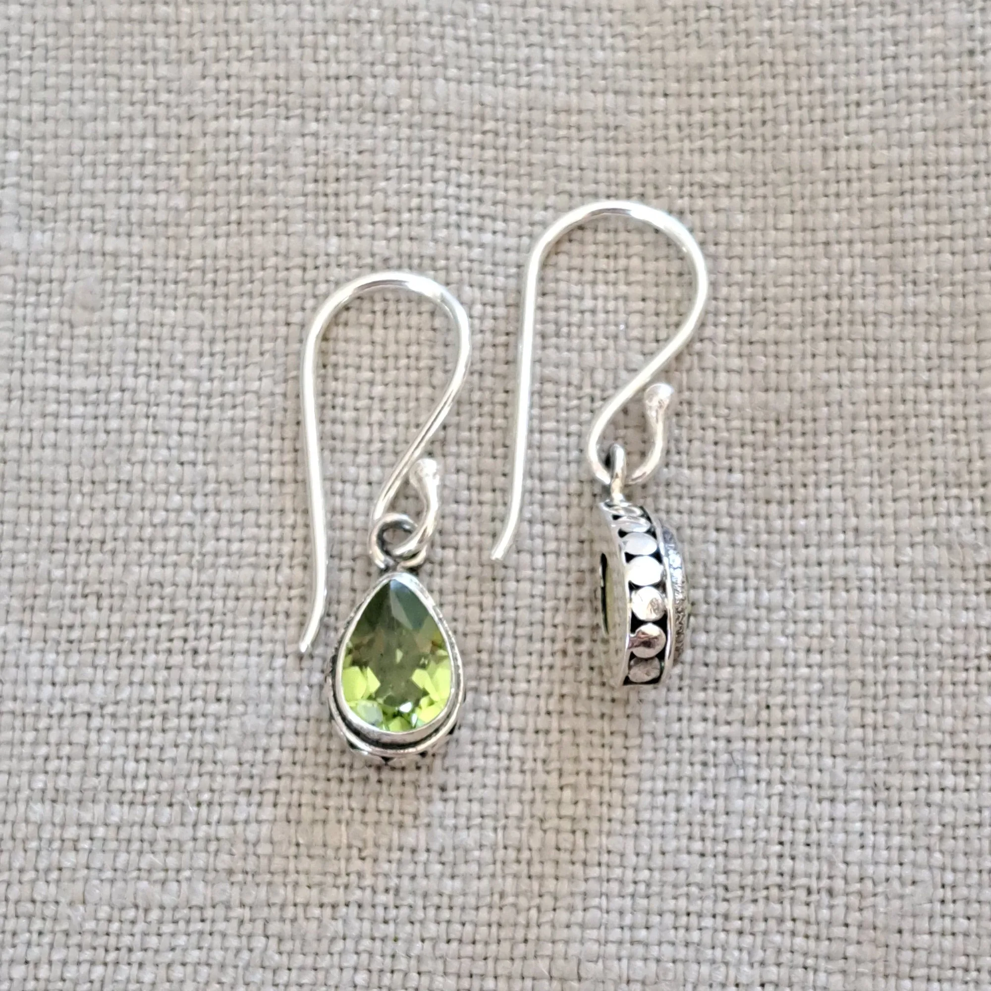 Peridot Drop .925 Sterling Silver Minimal Earrings from Bali